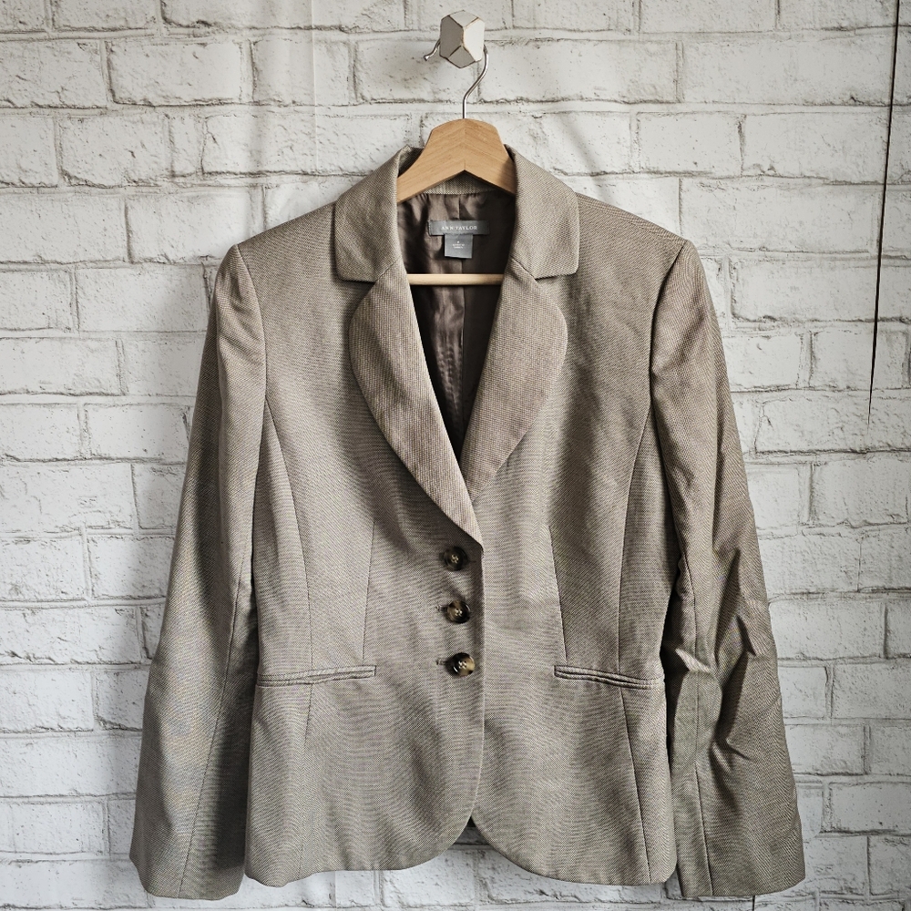 ANN TAYLOR Taupe Birdseye Blazer, 6